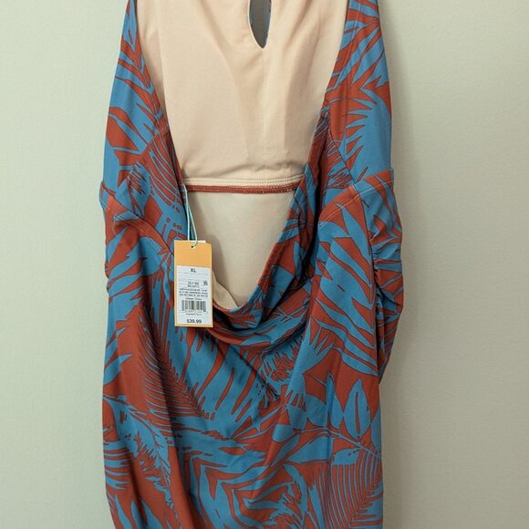 NEW Kona Sol High Coverage One-Piece Tropical Print Halter Swimsuit. Size XL - Picture 4 of 4